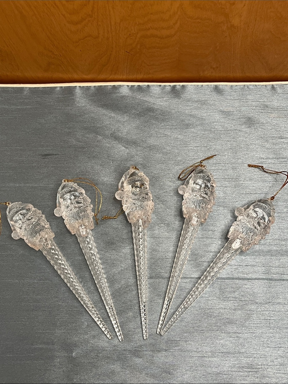 Vintage Clear Acrylic Santa Claus Icicle Christmas Ornaments Lot of 5 - 7.5"